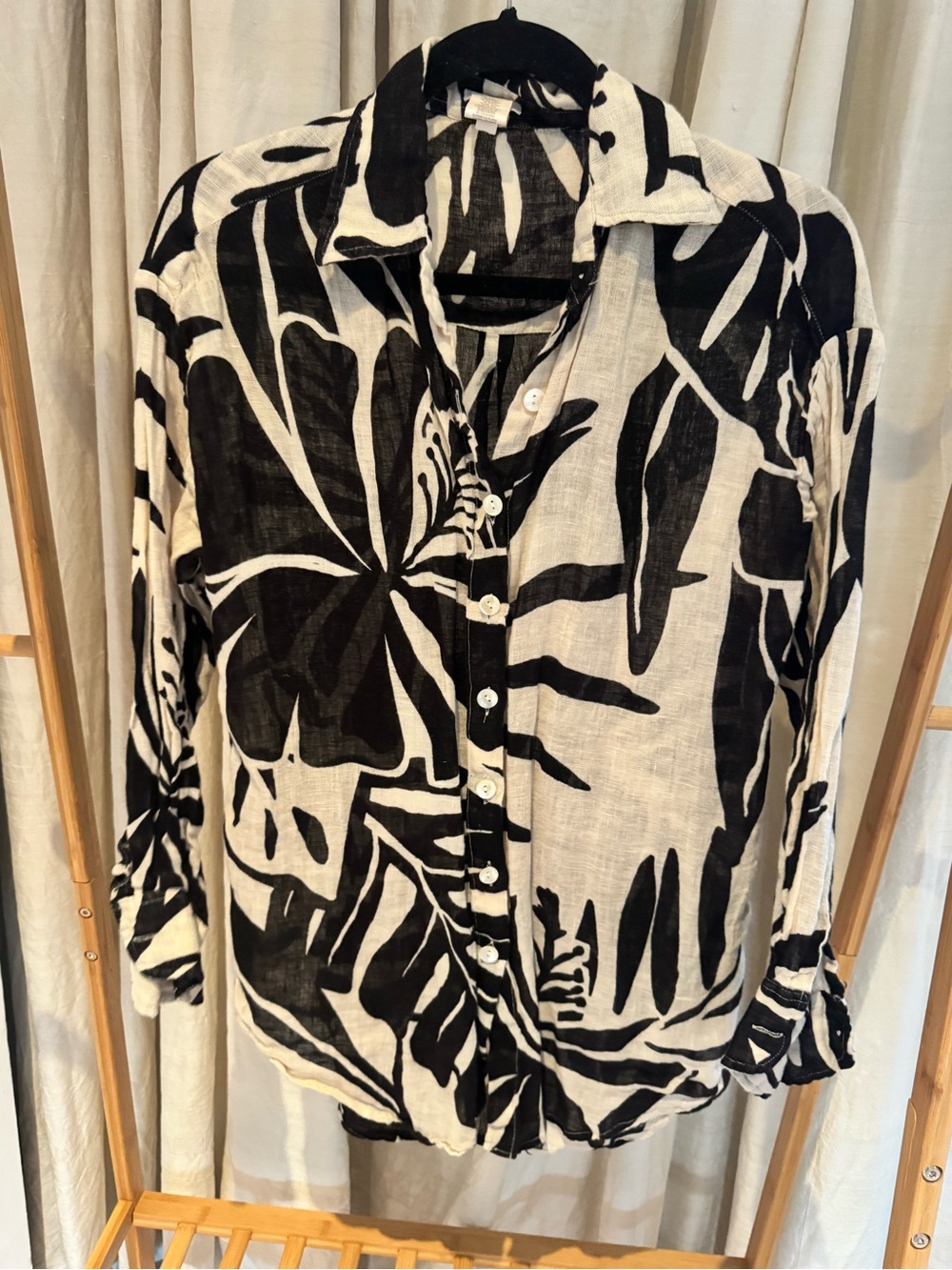 Vitamin A Black and White Printed Linen Top